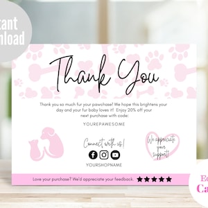 Pet Thank You Card, Dog Business Card Template, Printable Thank You for Your Order, Instant Download, Editable Thank You Card