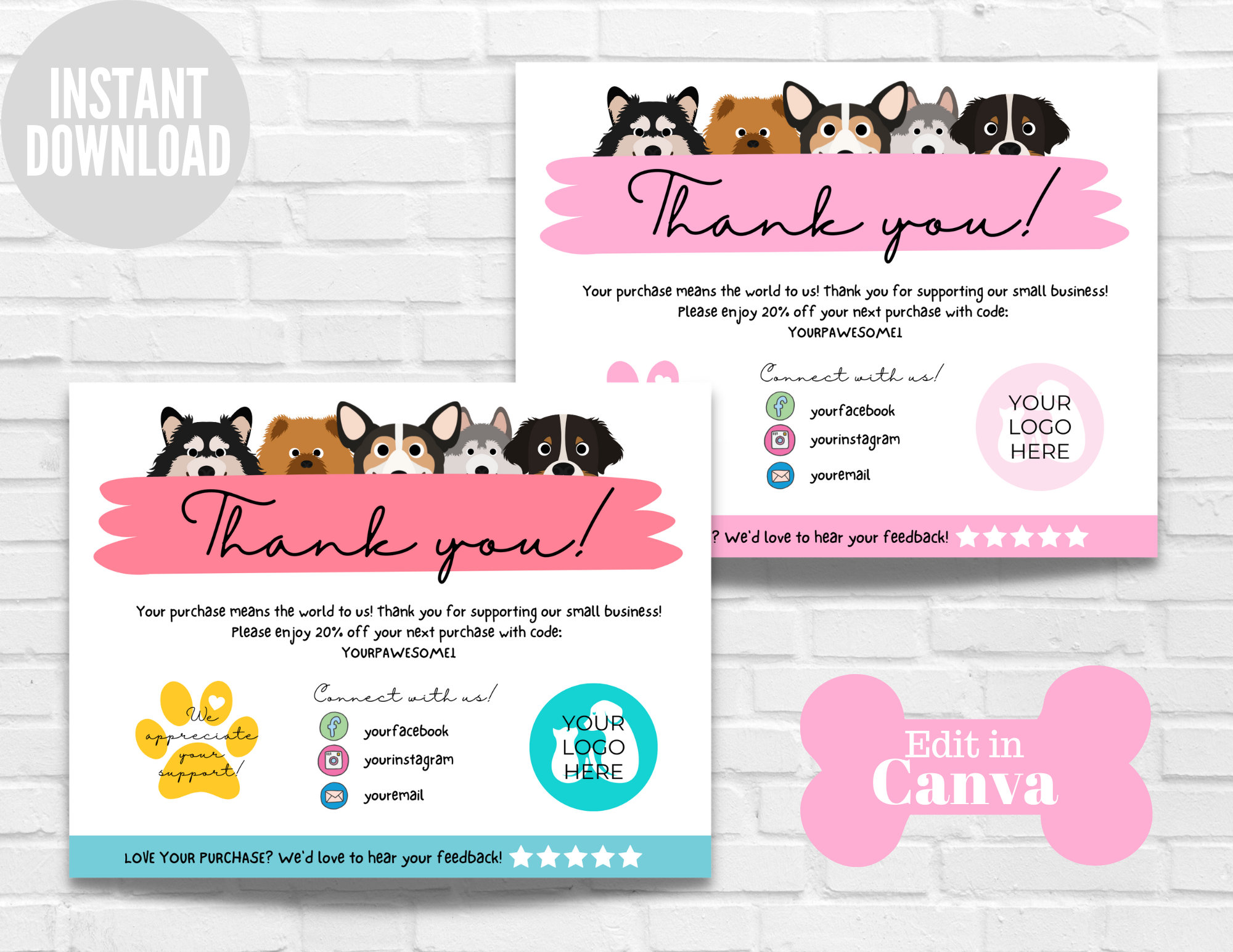 Pet Thank You Card Template Dog Thank You Card Pet Business - Etsy