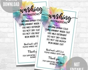 Printable Shirt Care Card: Small Business Washing Instructions (Digital Download)