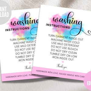 Washing Instructions Card for Shirt Care T- Shirt Apparel Care Instant Download 2.5 x 3 inches Ready to Print Insert Note
