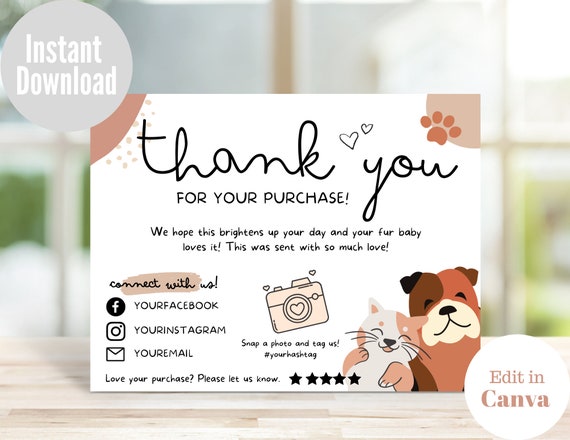 Pet Thank You Card Template Dog Thank You Card Pet Business - Etsy