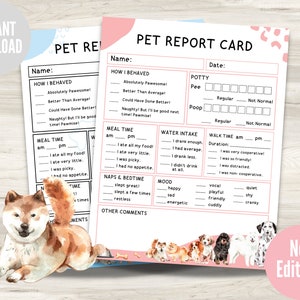 Fiche de rapport de chien, fiche de rapport pour animaux de compagnie, garde d'animaux, formulaire de rapport de promenade de chien, entreprise de pension pour animaux de compagnie, garderie pour chiens, garde d'animaux, téléchargement immédiat