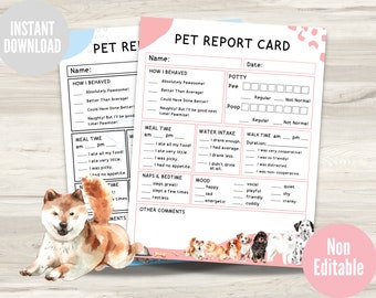 Dog Report Card, Pet Report Card, Pet Sitter, Dog Walking Report Form, Pet Boarding Business, Doggie Daycare, Pet Sitting, Instant Download