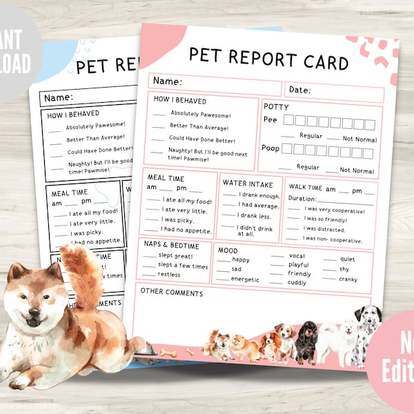 Doggy Daycare Report Card Etsy