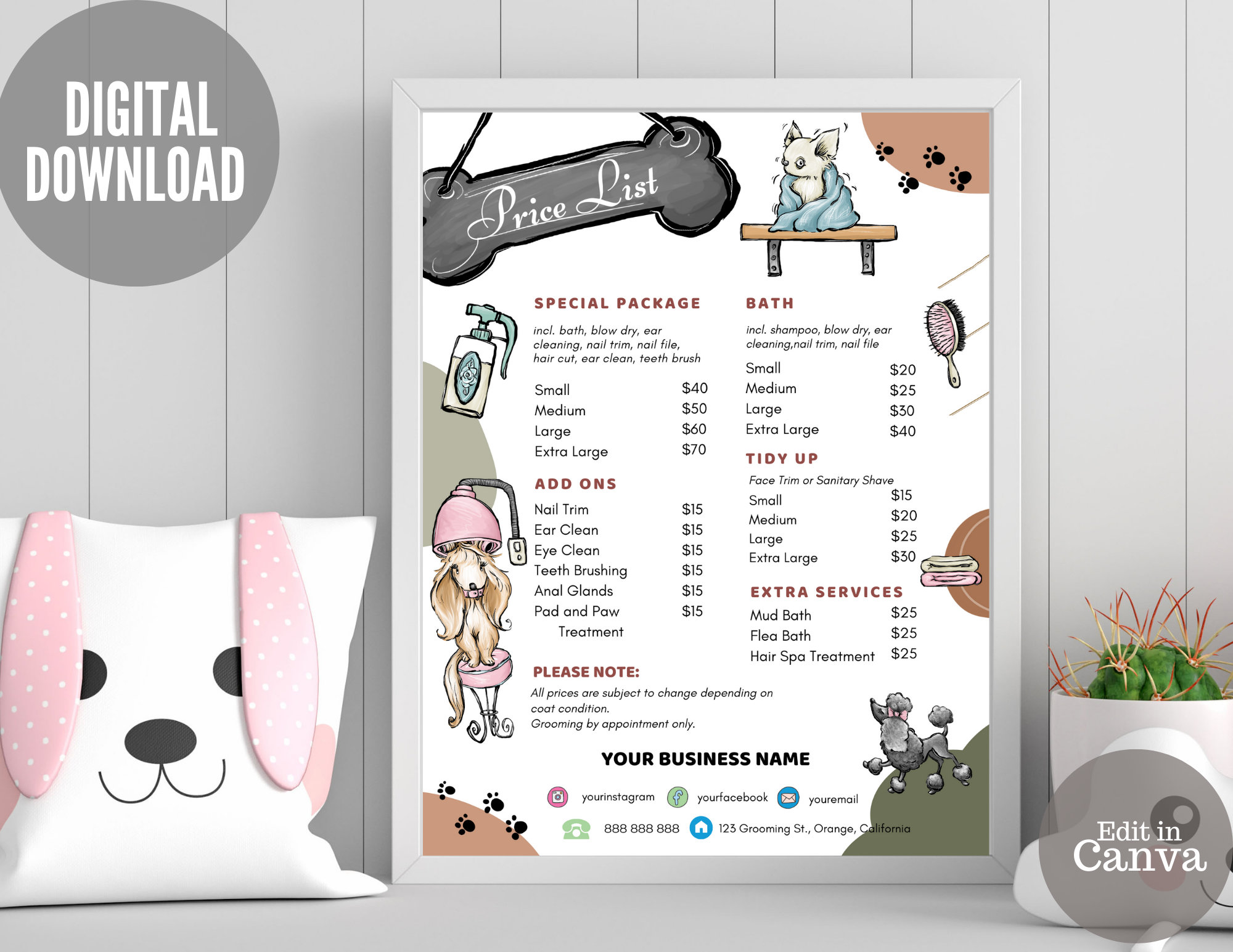 Pet Salon Grooming Price List Dog Grooming Price List Template - Etsy