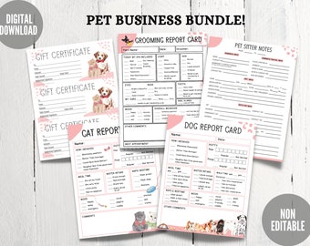 Business-bundel huisdieroppas: rapportkaarten hond, kat en verzorging (digitale download)