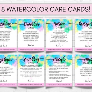 Lot de cartes de soins, Cartes d’instructions d’entretien imprimables pour petites entreprises, Instructions de lavage, Entretien de la bobine de badge, Application de décalcomanie