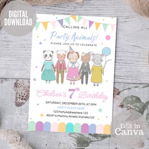Faire-part fêtards, Faire-part d&#39;anniversaire pour enfants modifiable, Faire-part d&#39;anniversaire animaux, Thème des animaux, Modèle Appel à tous