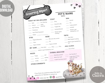 Dog Grooming Report Card Template: Pet Salon Form (digital