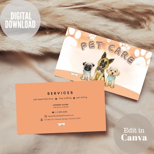 Pet Business Card Template, Dog Walking Business Card, Pet Boarding, Pet Grooming, Pet Sitting, Pet Sitter, Pet Care Card