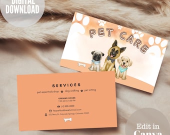 Pet Care Business Card Template: Dog Walker, Groomer (Digital Download)