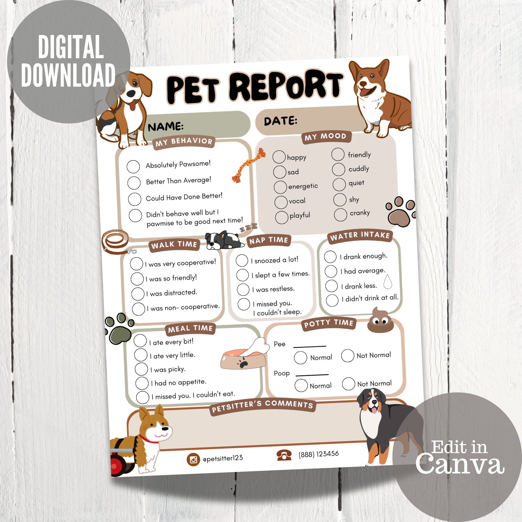 Dog Report Card Template, Editable Pet Report Card, Dog Walking Report Form, Pet Boarding Business, Doggie Daycare, Pet Sitter Report