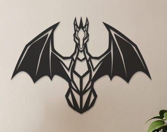 幾何学的なドラゴンのメタルウォールアート、ファンタジー彫刻