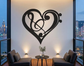 Heart Music Note Metal Wall Art, Romantic Treble Clef Decor