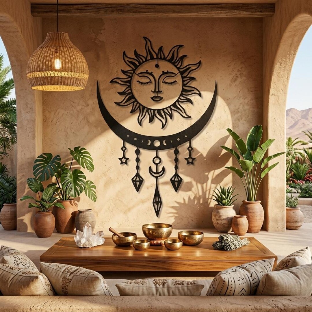 Boho Sun and Moon Metal Wall Art, Celestial Hanging Decor - Etsy