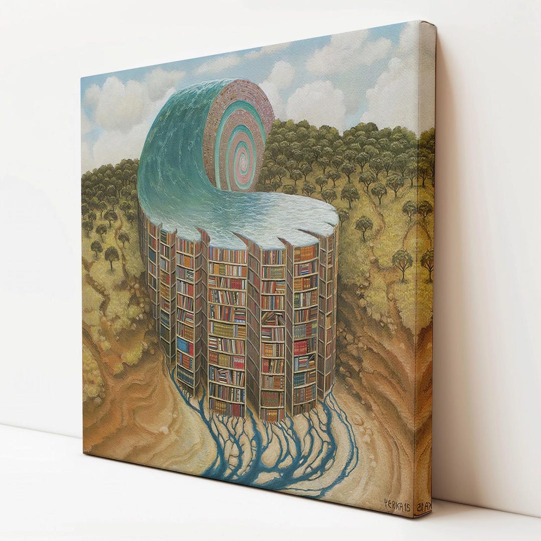 Surreal Library Poster, Study Room Gift Canvas Print, Large Wall ...