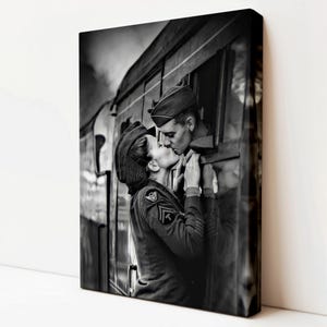 Adiós, soldado besando a su novia en el tren, pintura en lienzo, decoración de pared en lienzo moderna, decoración de habitación en lienzo, decoración del hogar en lienzo