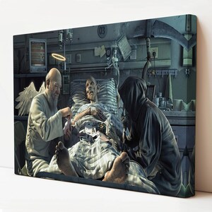 La Faucheuse et son ange, impression sur toile de cartes à jouer, ange de la mort, oeuvre d'art, toile d'art encadrée, oeuvre d'art murale, grande tenture murale