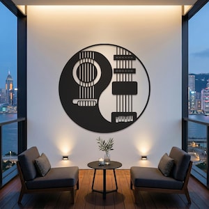 Gitarr Yin Yang metallväggkonst, musikdekor, barstudiodekor