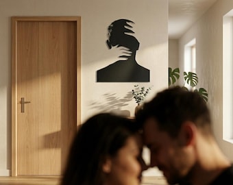 Romantic Couple Metal Wall Art, Love Silhouette Decor, Minimalist Bedroom Sculpture