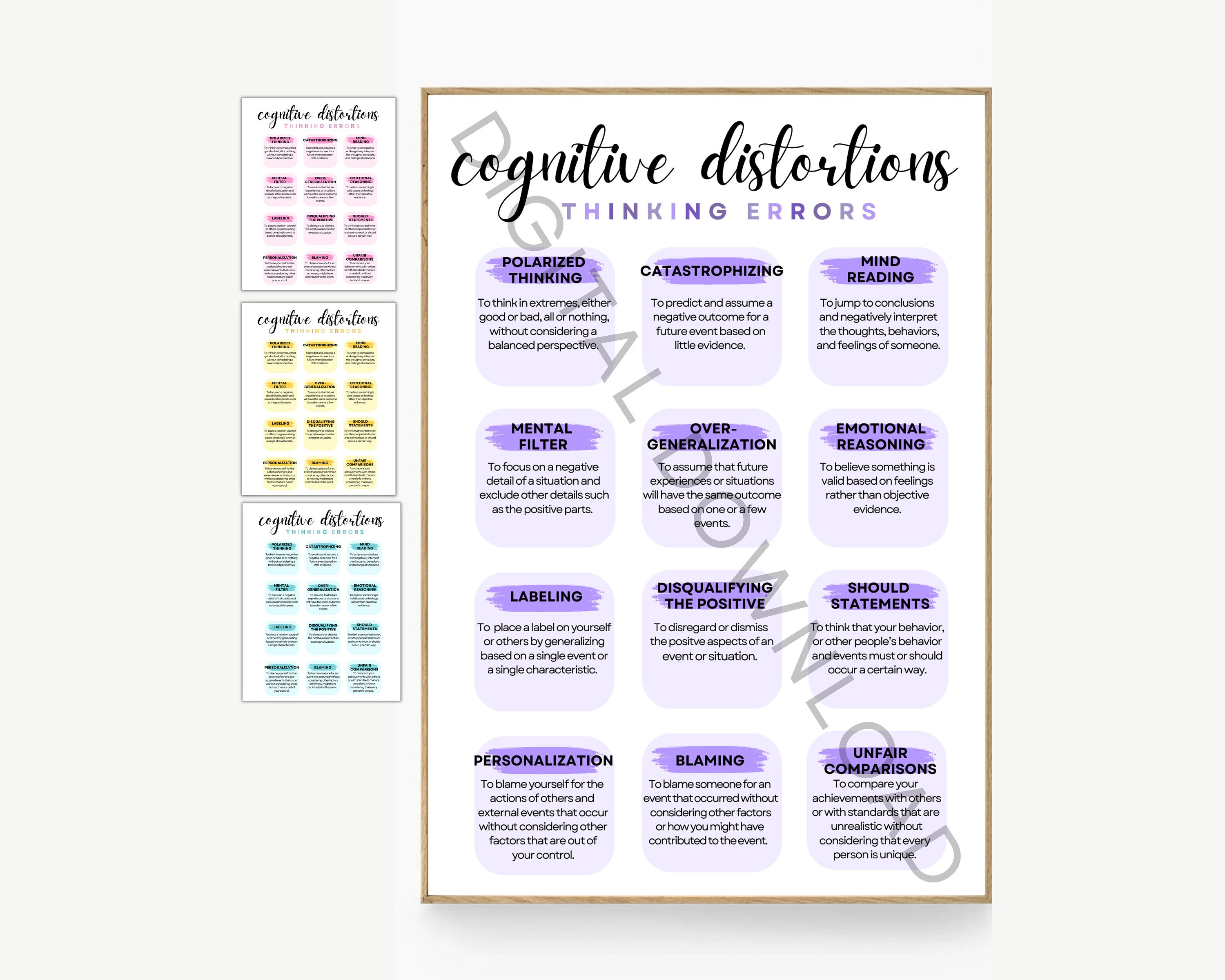 Distorted Thinking Images COGNITIVE DISTORTION Poster, Unhelpful Thinking, Therapy Office Decor ...