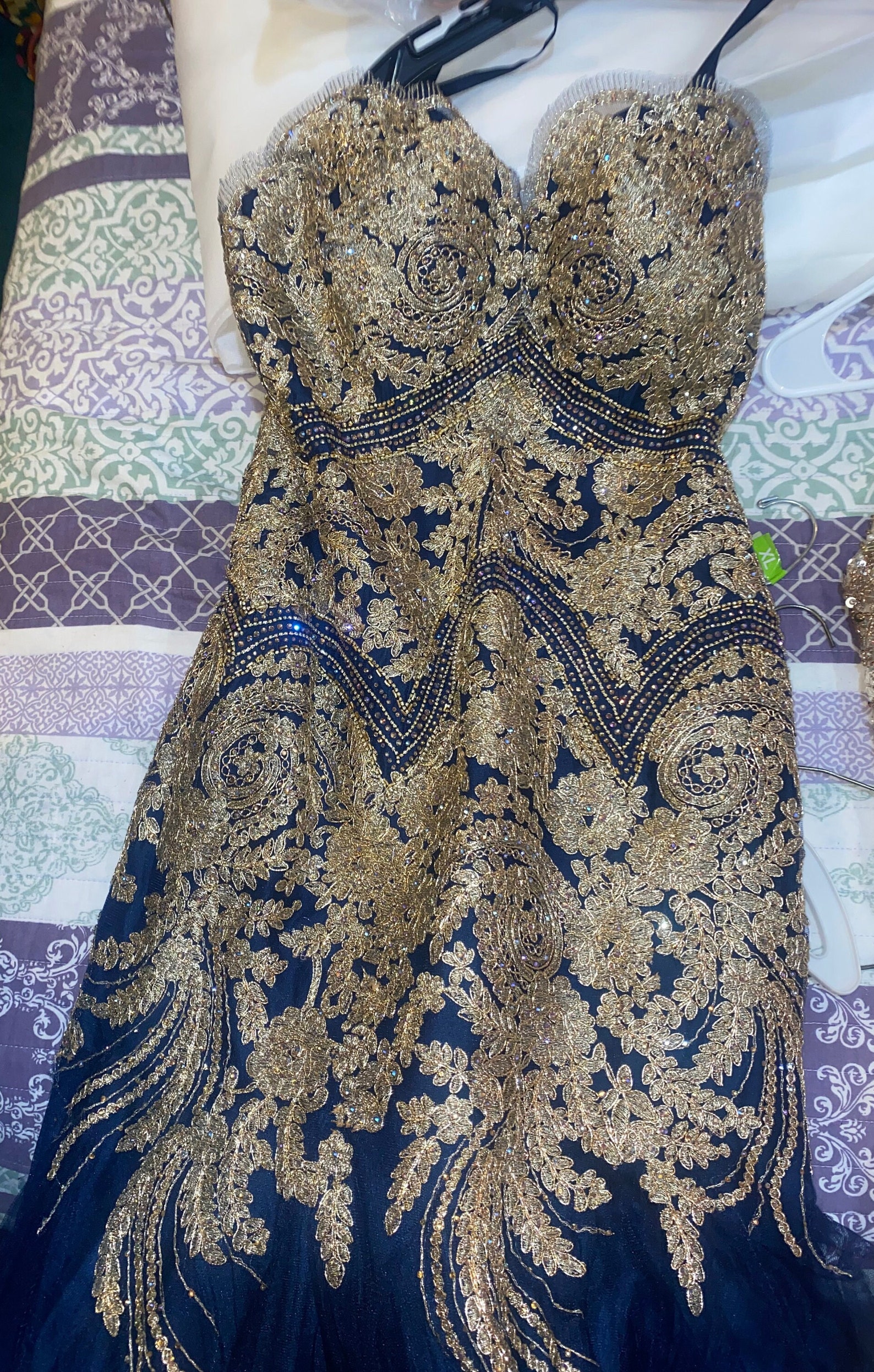Elegant Gold and Navy Blue Dress great for Galas, Prom, Events Etsy