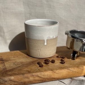 White Coffee Cup with Organic Glaze Flow Design, Medium sized Handmade Ceramic Coffee Mug