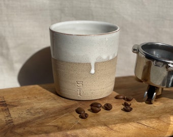 White Coffee Cup with Organic Glaze Flow Design, Medium sized Handmade Ceramic Coffee Mug