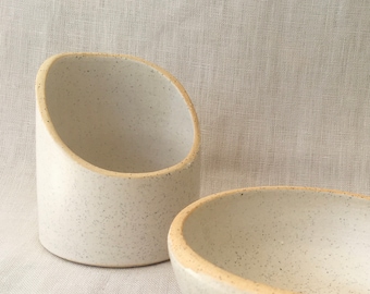 Handmade Ceramic Tea Light Holder: Speckled White Votive Candle