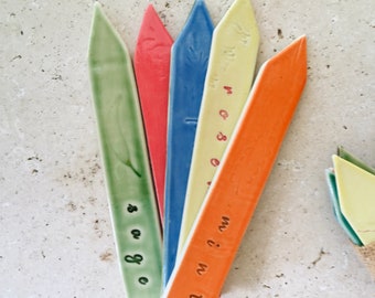 Handmade Garden Herb Markers, Ceramic Gift for Gardeners, Made to Order Set of Four Assorted Herbs or Veggies