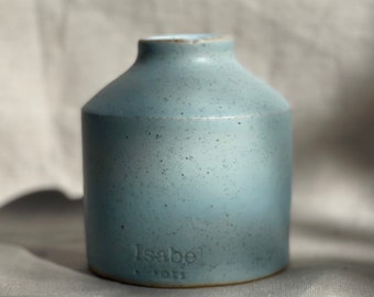 Blue Ceramic Bud Vase, Handmade Bottle Vase in Matte Speckled Duck Egg Blue, Small Pottery Vase for Flowers