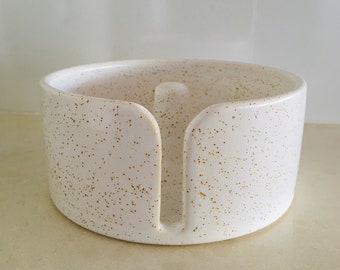 White Speckled Paper Towel Holder, Unique Handmade Ceramic Kitchen Roll Stand for Countertop