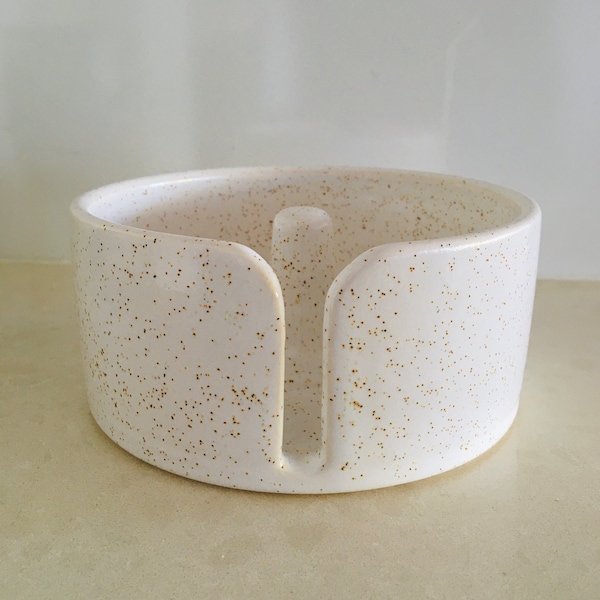White Speckled Paper Towel Holder, Unique Handmade Ceramic Kitchen Roll Stand for Countertop