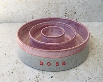 Handmade Ceramic Slow Feeder Pet Bowl: Speckled Blue, White, or Pink