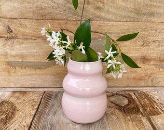 Organic Pale Pink Vase, Contemporary Curved Vessel for Fresh Flowers, Pretty Mother's Day Gift