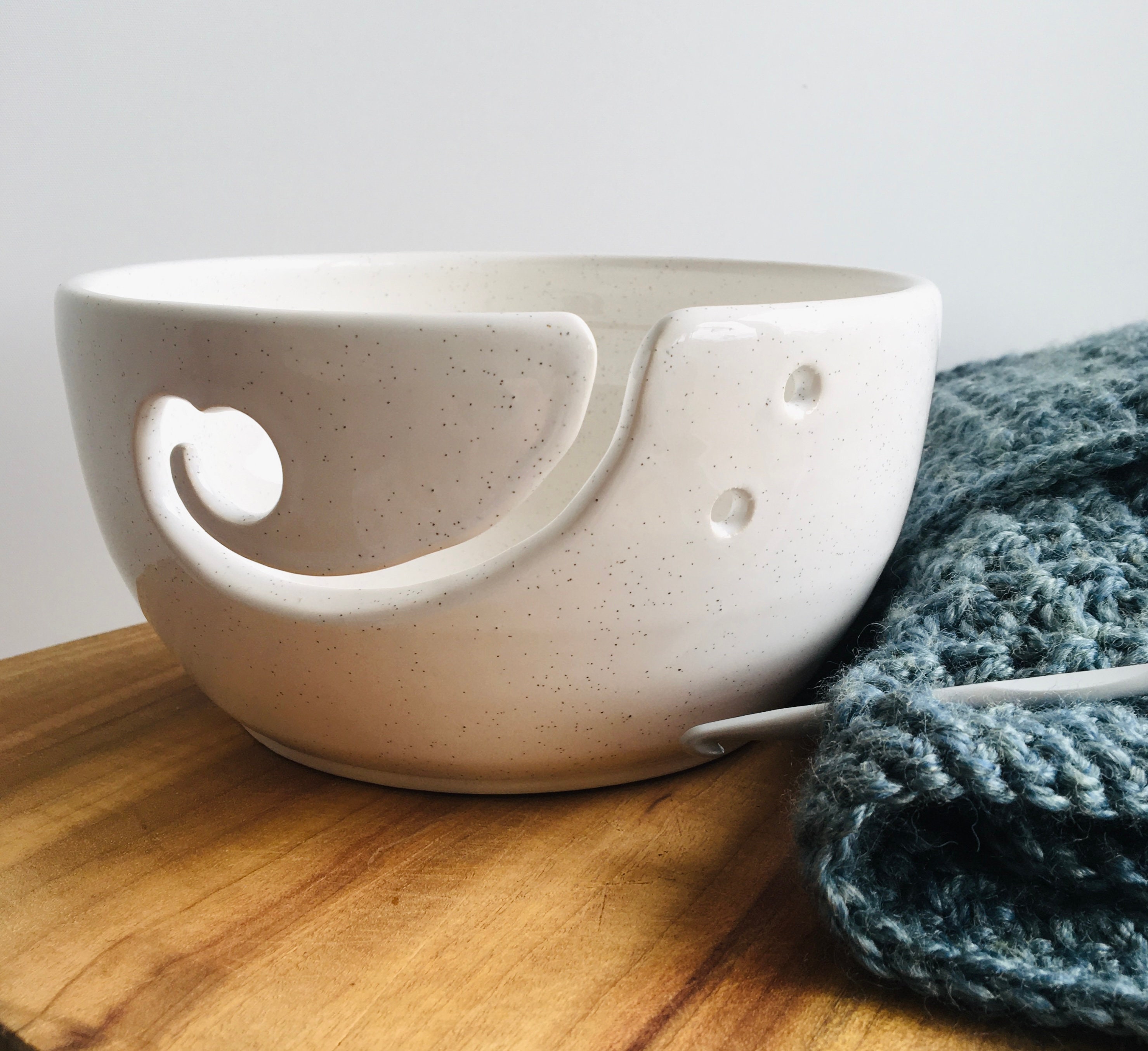 Large Handmade Yarn Bowl in Green, Pink, Blue or Speckled White