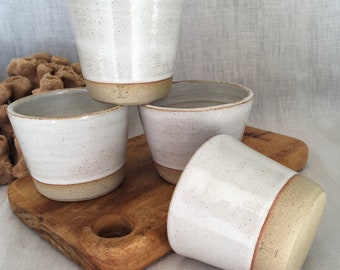 Handmade White Ceramic Coffee Cup: Rustic Pottery, Espresso, Cappuccino, Can be Personalised