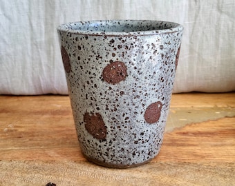 Speckled Keep Cup with Coffee Bean Design, Handmade Ceramic Brown Mug, Ideal Gift