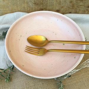Pale Pink Speckled Ceramic Pasta Bowl,  Handmade Dinner Bowl, Versatile Serving Dish,  Pottery Comfort Bowl, Lovely Gift