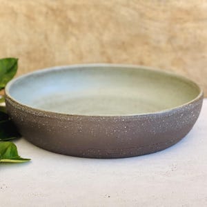 Large Dark Brown Speckled Serving Bowl, Handmade Ceramic Blue Dish
