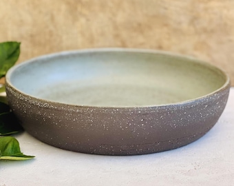 Large Dark Brown Speckled Serving Bowl, Handmade Ceramic Blue Dish