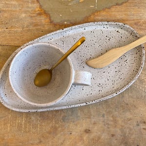 White Handmade Saucer, Snack Plate in Chocolate Brown Speckled Pottery
