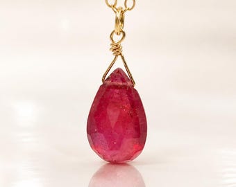 Natural Garnet Pendant Necklace in 14K Gold Filled or Sterling Silver