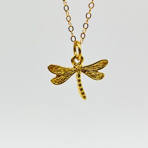 Gold Dragonfly Pendant Necklace - Sterling Silver & 18k Gold Plated, Minimalistic Jewelry for Women, Gold-Filled Chain