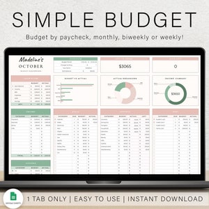 Budget Spreadsheet Budget Planner Budget Template Monthly Budget Tracker Simple Budget Google Sheets Budgeting Personal Finance Tracker