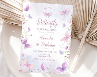 Butterfly Invitation Butterfly Birthday Invitation Purple Butterfly Theme Invitation Pink Butterfly Party EDITABLE Instant Download B04