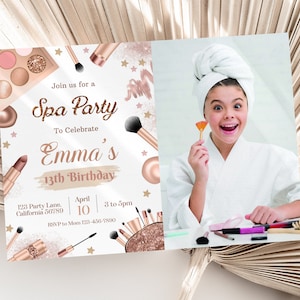 Spa Party Invitation with Photo Spa Birthday Invitation with Picture Girl Spa Party Invite Pamper Party Invite EDITABLE Instant Digital S10