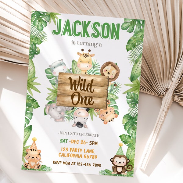 Wild One Invitation wild one birthday invitation Safari Animals 1st Birthday Invitation Jungle Animals First Birthday Invite EDITABLE S05