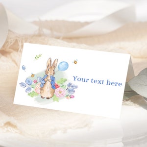 Peter Rabbit Food Tent Bunny Geburtstagszeltkarte 1st Birthday Party Food Label Flopsie Bunny Food Tags Buffet Label Decoration EDITIERBAR P05
