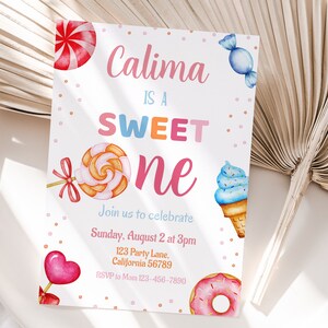 Sweet One Invitation Sweet One Birthday Invitation Sweets First Birthday Invite Donut Candy 1st Birthday Party Invite Editable Instant S11